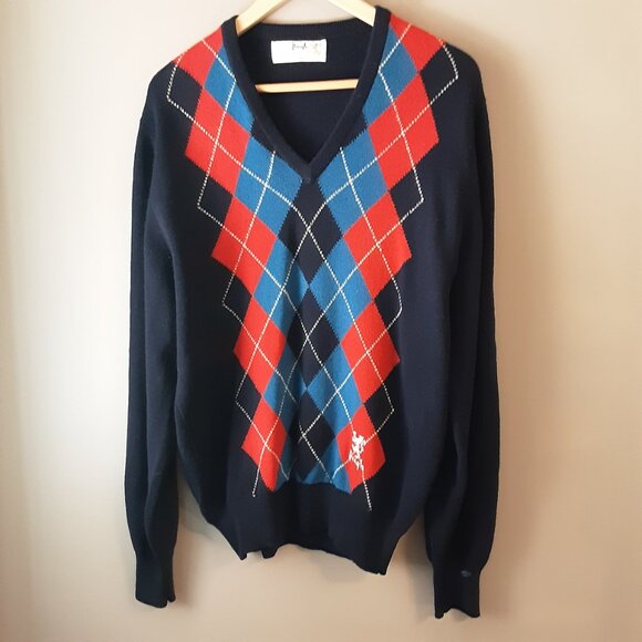 Pringle Made in Scotland Men's Argyle Sweater Blue Red White Size XXL - Picture 4 of 13
